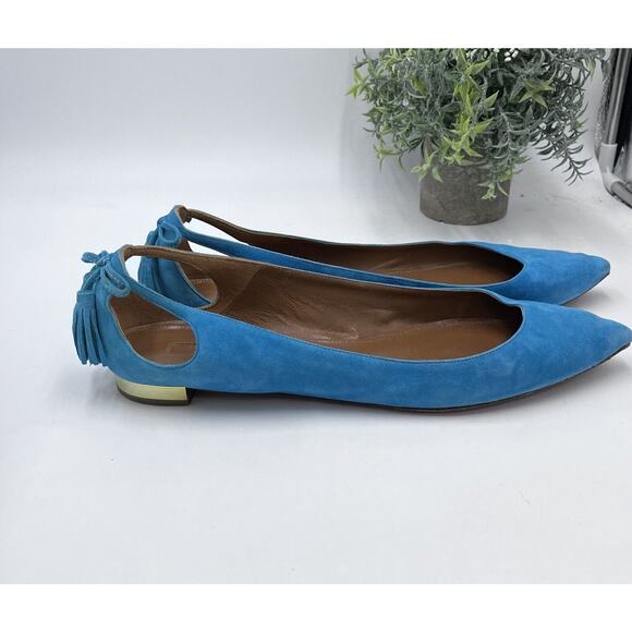 Aquazzura Forever Marilyn Turquoise Blue Ballet Flats Designer Suede 40.5/10 US - Picture 2 of 9